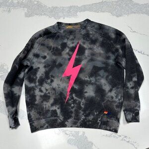 Aviator Nation Black Tie-Dye Sweatshirt with Pink Lightning Bolt